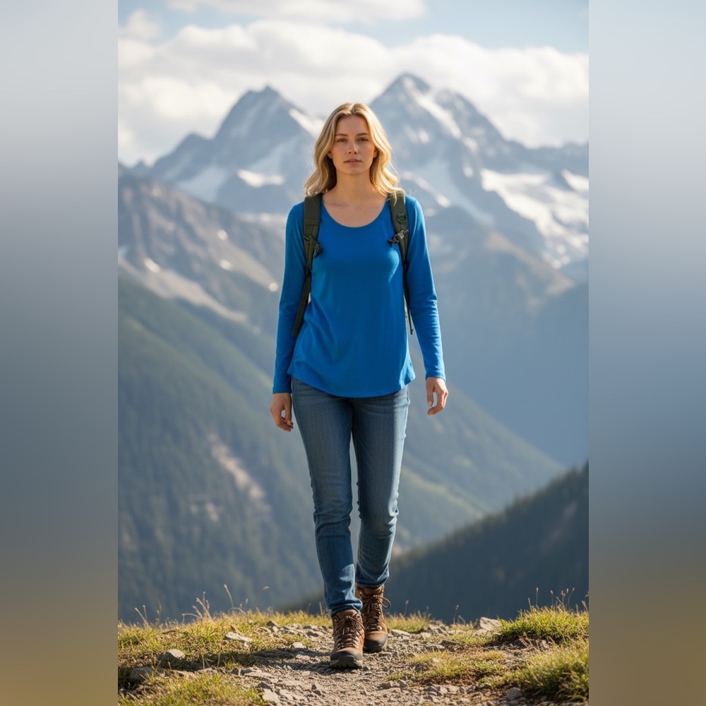 Hanes Women's Blue Long Sleeve T-shirt